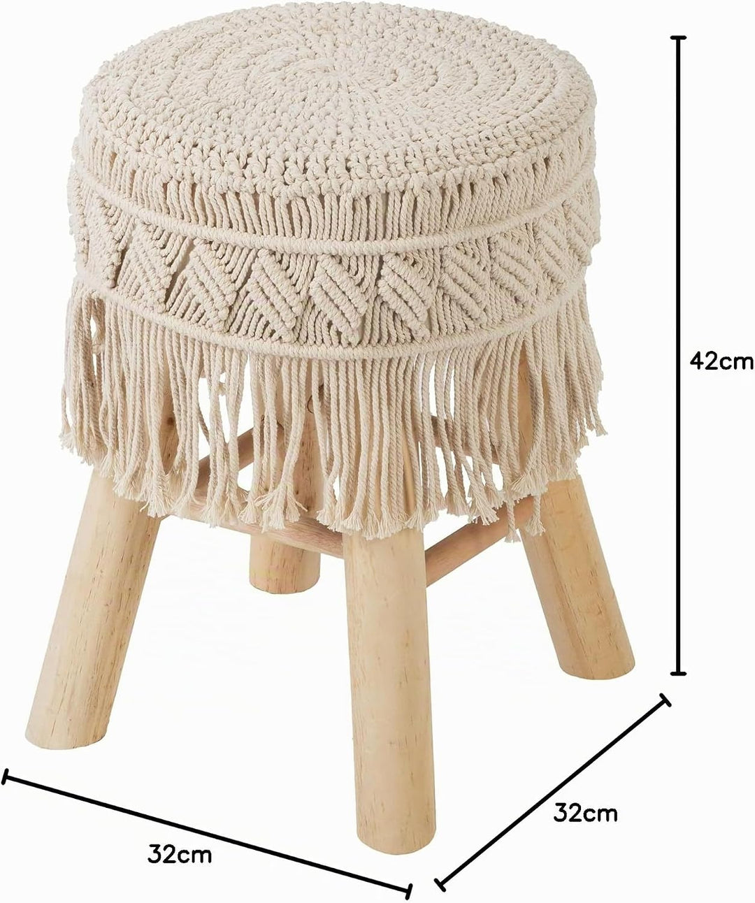 Hocker - Makramee und Holz - Beige - Atmosphera créateur d'intérieur cm Beige, cm Beige