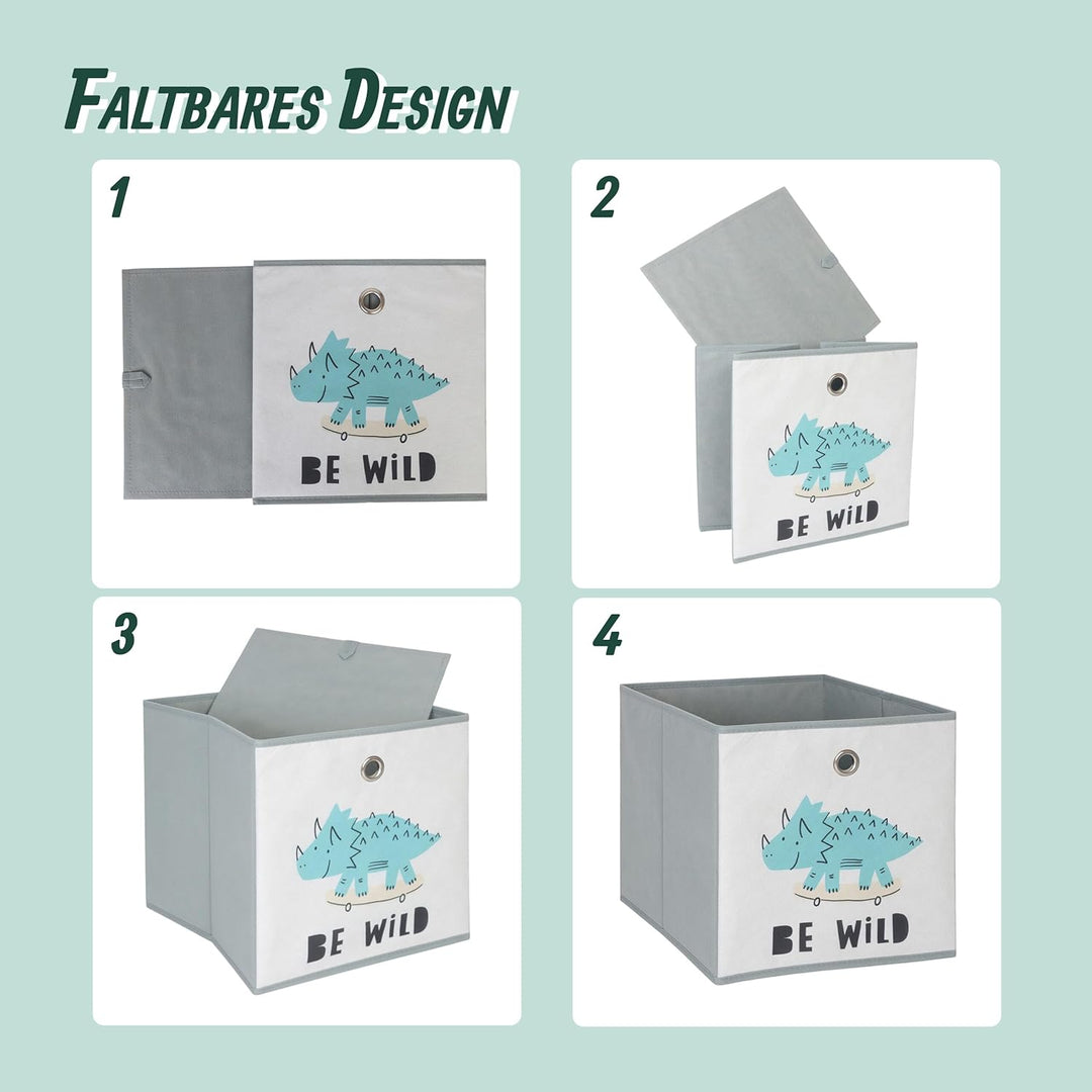 Relaxdays 3er Set, Kinder Aufbewahrungsboxen, süsse Tier-Motive, Faltbox für Würfelregale, HBT: 30x3