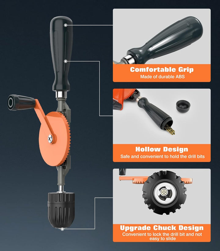 Housolution Handbohrmaschine, Leistungsstark 3/8 Zoll (1-10mm) mit 13 Bohrspitzen Spannfutter Stahlg