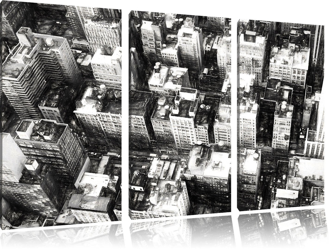 Pixxprint New York City von Oben Kohle Effekt 3-Teiler Leinwandbild 120x80 Bild auf Leinwand