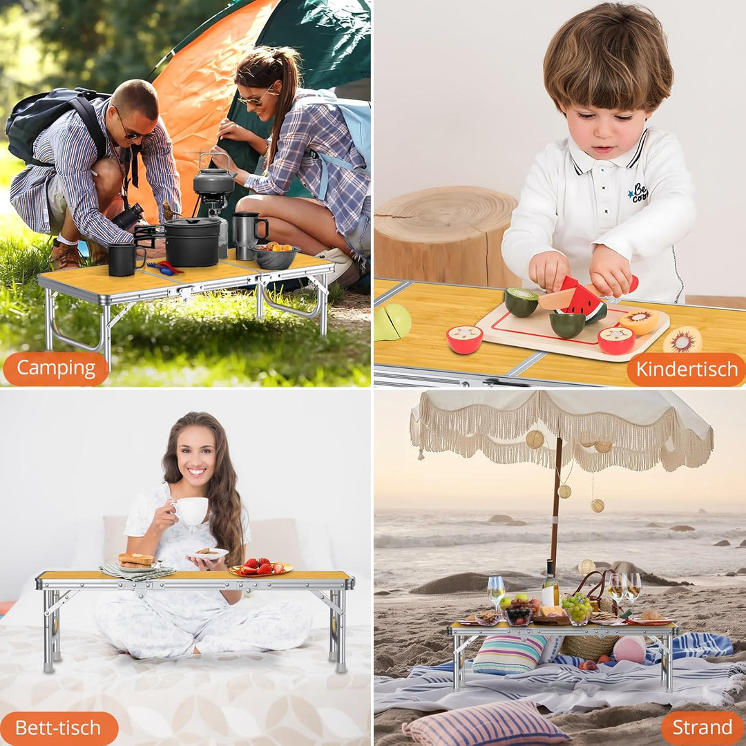FUNYKICH 3ft Klappbarer Campingtisch 87x40x26cm, Kleiner Faltbarer Klapptisch mit Tragetasche, Alumi