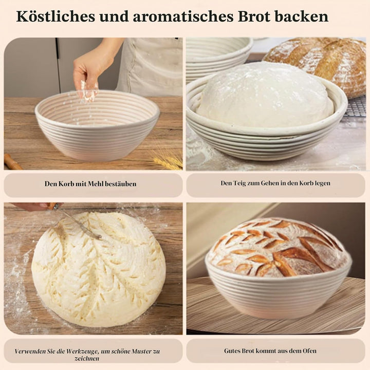 2pcs Gärkorb Rund 23cm, BannetonSet, Gärkörbchen Set, Brotkorb aus nachhaltigem Rattan, Zum Brotback