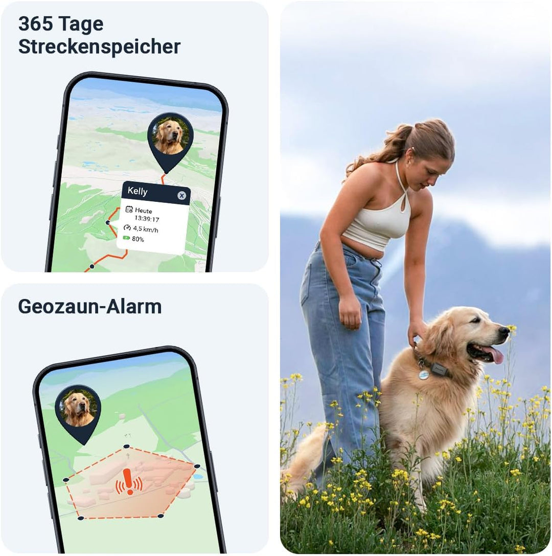 PAJ GPS Tracker 4G Mini für Hunde - inkl. 3 Monate Premium Zugang + MINI LED-Licht, Weglaufalarm+Hun