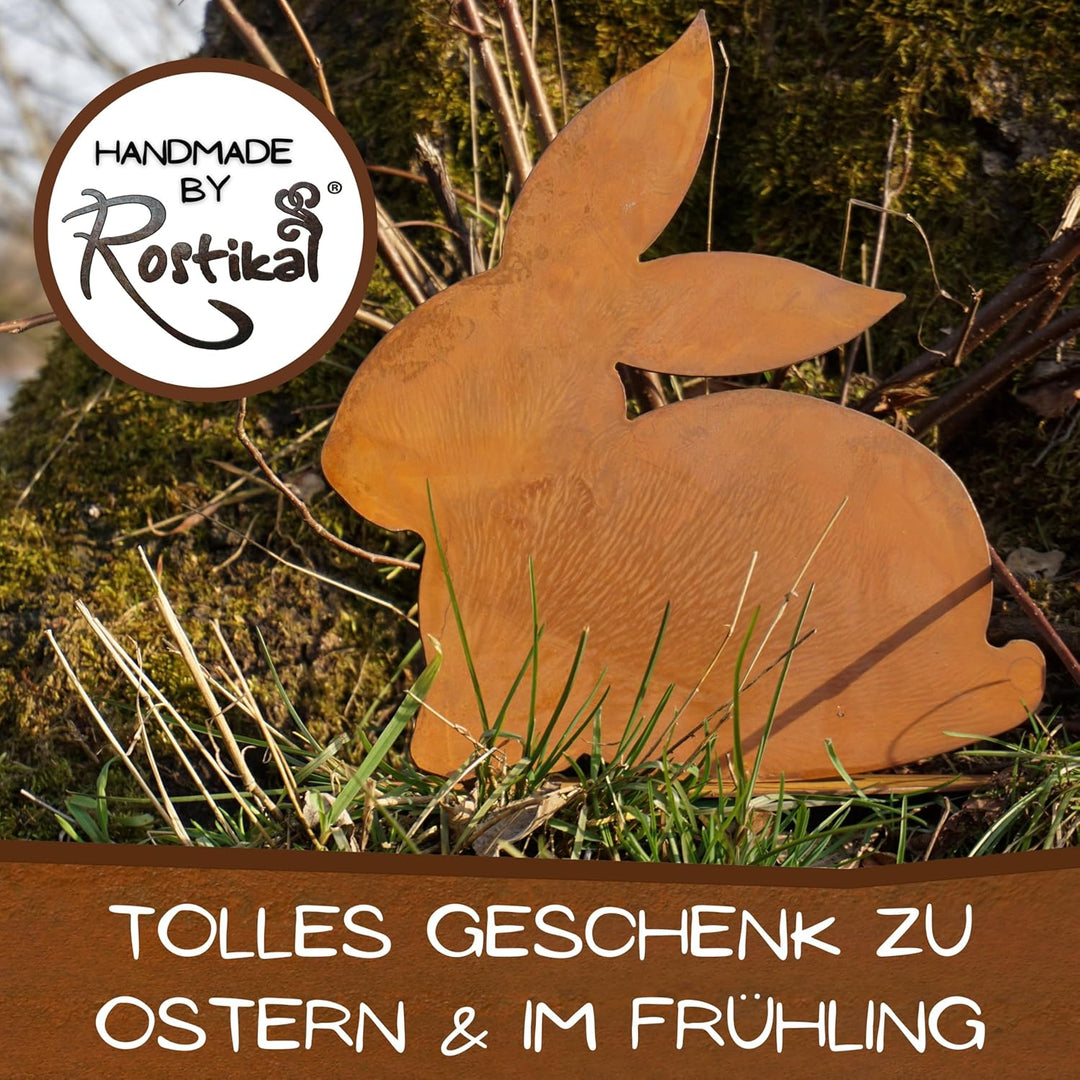 Rostikal® Hasenfigur Rost Deko 23 x 24 cm – Osterdeko für Garten & Balkon, Frühlingsdeko Wohnzimmer