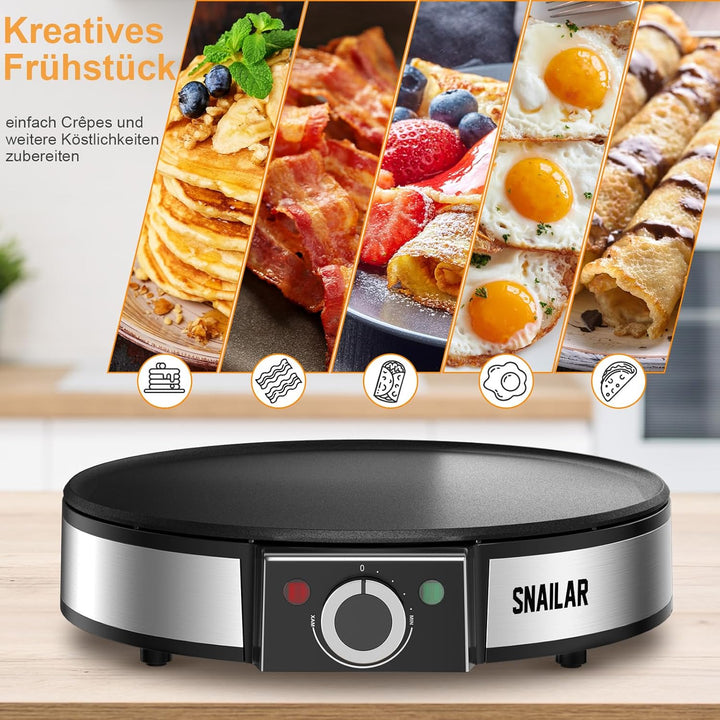 SNAILAR Crêpes Maker,Elektrische Antihaft Crêpe-Pfanne,1200 W,Stufenlose Temperatureinstellung,Durch