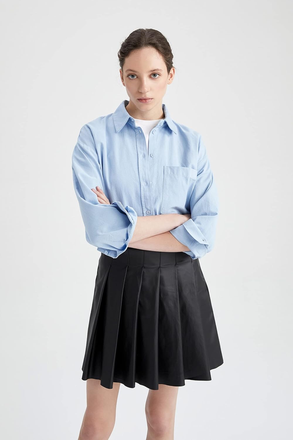 DeFacto Damen V2439AZ Tunic Shirt XS Lt.blue, XS Lt.blue