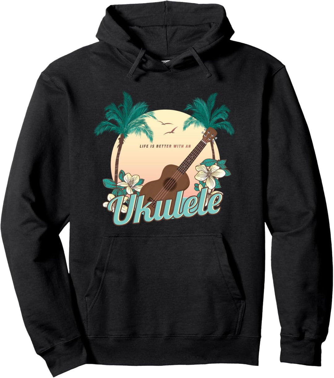 Sonne Palmen Ukulele Uke Musik Musikinstrument Gitarrist Pullover Hoodie