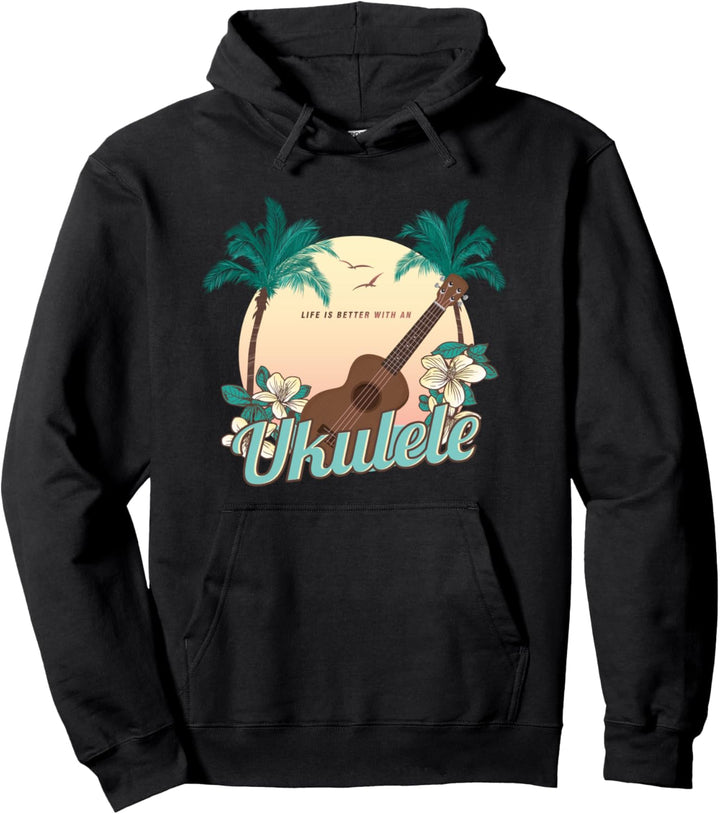 Sonne Palmen Ukulele Uke Musik Musikinstrument Gitarrist Pullover Hoodie