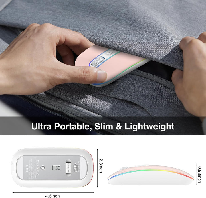 cimetech Bluetooth Maus kabellos (Bluetooth 5.1 + USB 2,4 GHz) LED Dual Mode- Wiederaufladbare Optis