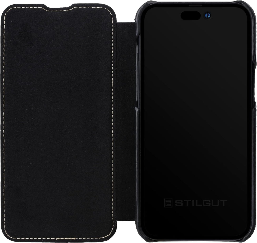 STILGUT Book Case kompatibel mit iPhone 14 Pro Max (6.7“) Hülle aus Leder zum Klappen, Klapphülle, H