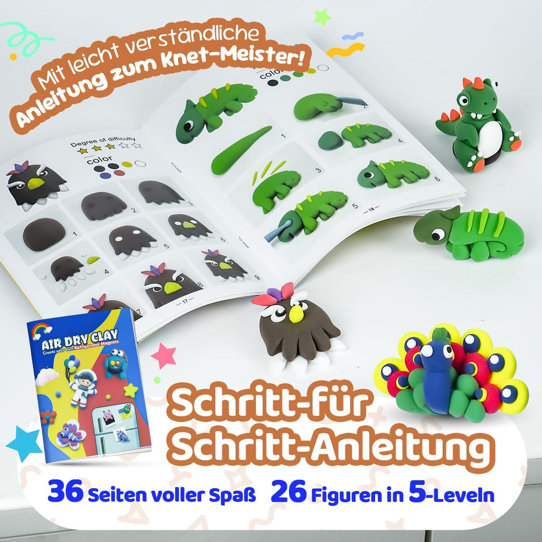 Kreatives DIY Knetset für Kinder ab 6 Jahren – Lufttrocknende Modelliermasse mit Anleitung & Magnetf