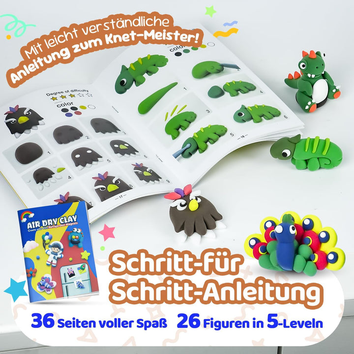Kreatives DIY Knetset für Kinder ab 6 Jahren – Lufttrocknende Modelliermasse mit Anleitung & Magnetf