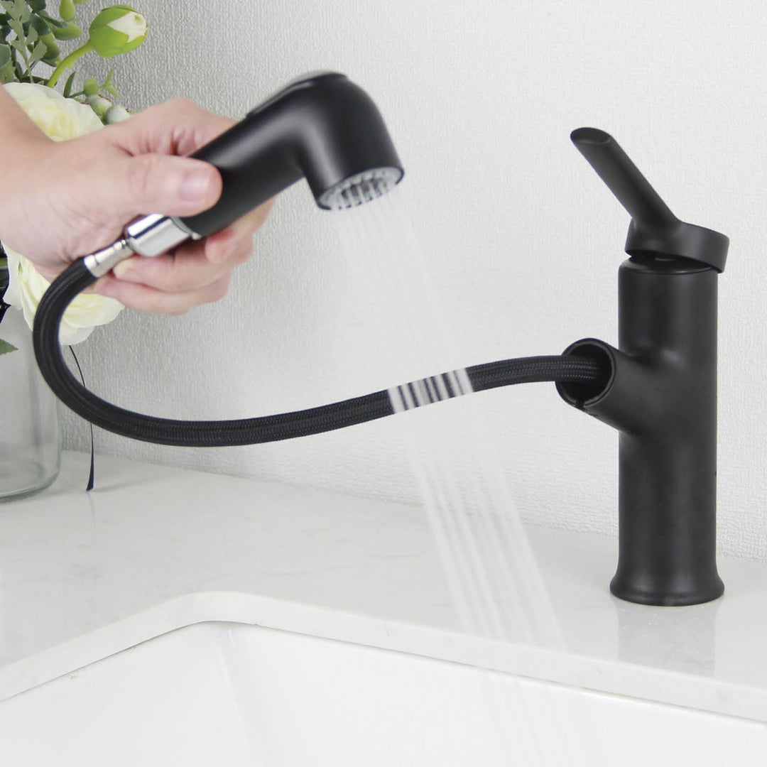 Wasserhahn Bad Schwarz, SEMANEY Waschtischarmatur mit Herausziehbarer Brause, Mischbatterie Waschbec