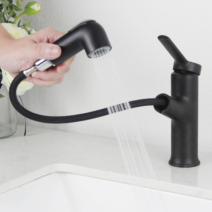 Wasserhahn Bad Schwarz, SEMANEY Waschtischarmatur mit Herausziehbarer Brause, Mischbatterie Waschbec