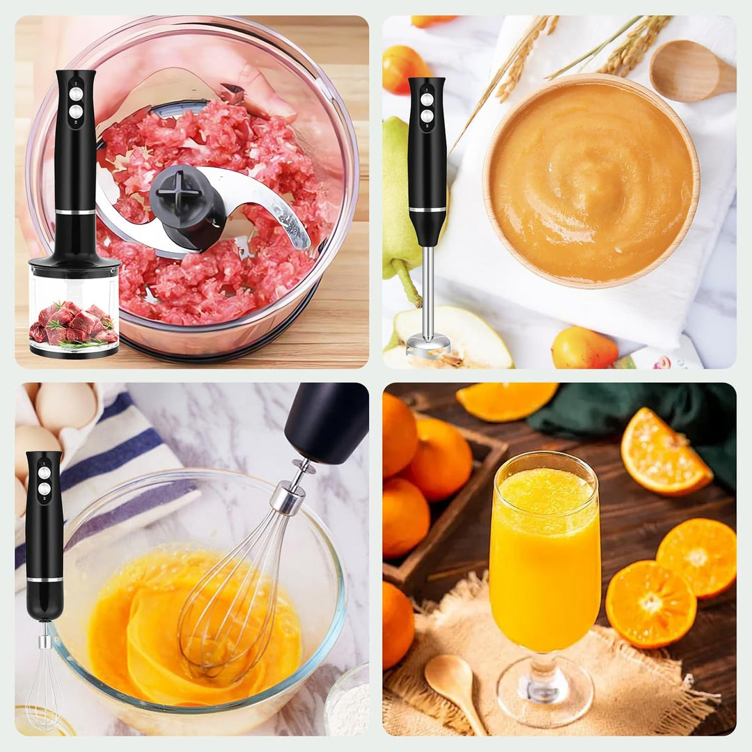 4-in-1 Stabmixer Edelstahl 500W, Pürierstab mit 2 Geschwindigkeiten, Hand Blender Set mit Schneebese