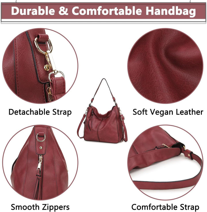 VX VONXURY Handtaschen für Frauen, Medium Vegan Leder Hobo Taschen Geldbörse für Damen Burgunderfarb