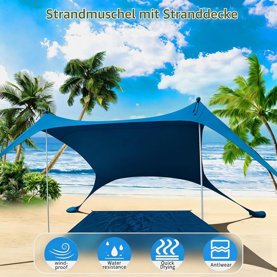 Strandzelt, Pop-Up, 2x2.1 m, LSF 50, Lycra, Sonnenschutz, für den Aussenbereich, Anti-Wind, Sonnensc