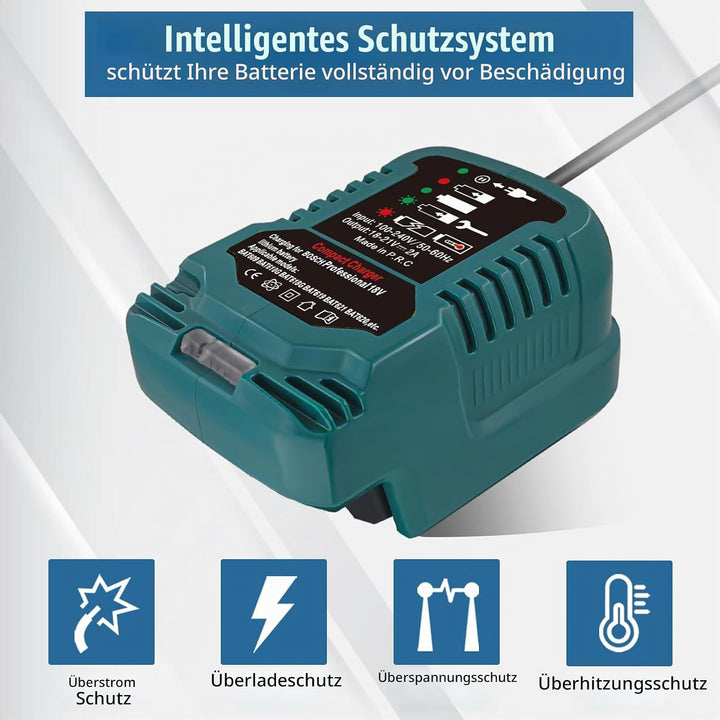 Ladegerät für Bosch Professional 18V Akku, 220V Ultraschnellladegerät für Bosch Procore GBA 18V Syst