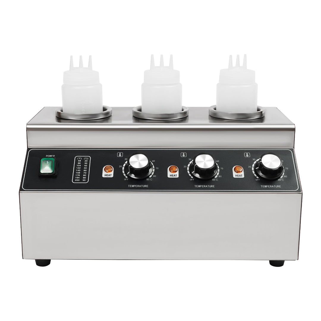 300W Elektrischer Saucenwärmer mit 3 Sauce Flaschen, Edelstahl Elektro Sauce Wärmer 30-85 ℃, Käsesau