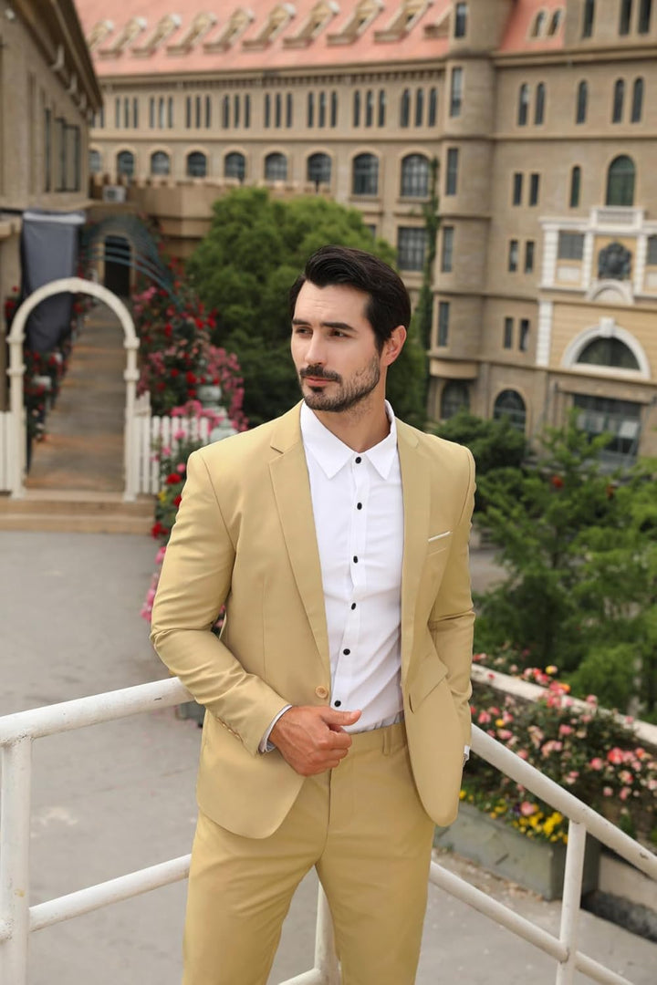 Anzug Herren Slim Fit 3 Teilig Anzüge Herrenanzug Sakko für Hochzeit Business M Beige, M Beige