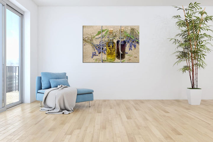 deyoli edles Öl mit Lavendel Format: 120x80 cm (3Teilig) als Leinwandbild, Motiv fertig gerahmt auf