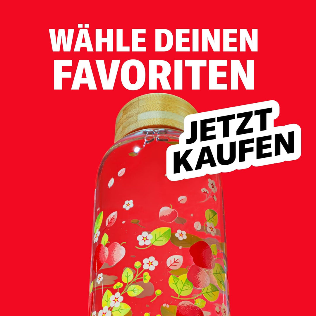 waterdrop® Flasche aus Glas 600ml - Trinkflasche Kohlensäure geeignet, BPA fei & spülmaschinenfest -