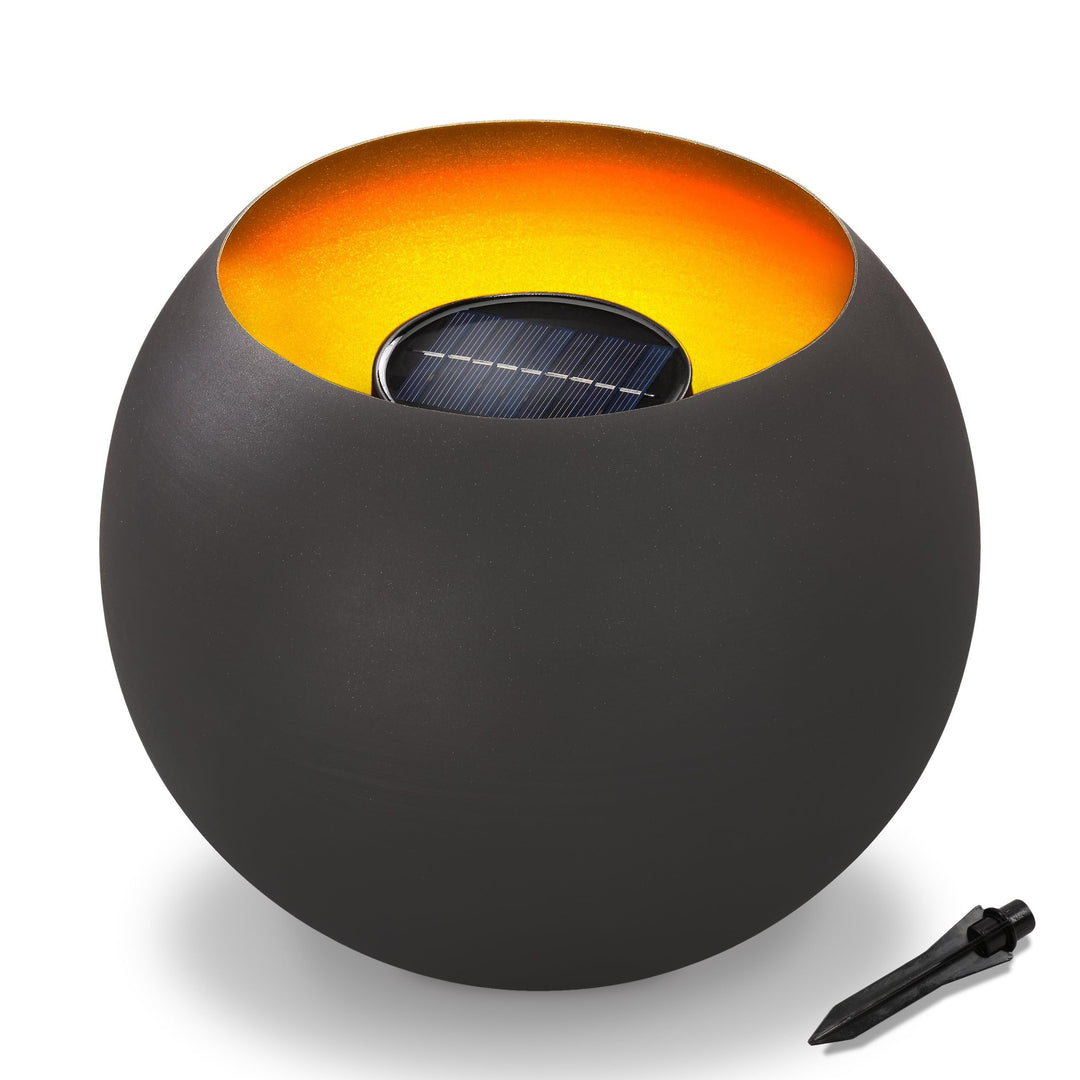 Solar Feuerschale mit LED Flammenlicht - Abmessungen (D x H): 25 x 21 cm - Flammeneffekt durch 24 LE
