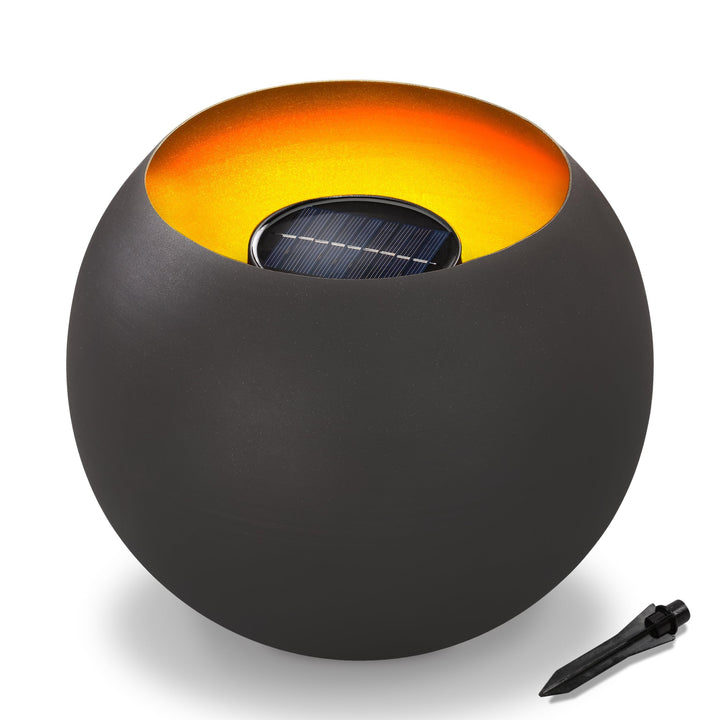 Solar Feuerschale mit LED Flammenlicht - Abmessungen (D x H): 25 x 21 cm - Flammeneffekt durch 24 LE