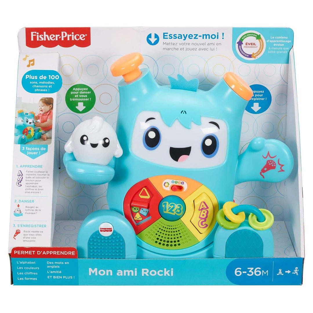 Fisher-Price FXD01 Mon Ami Rocki Interaktives Spielzeug mit Sound und Licht zum Lernen von Buchstabe
