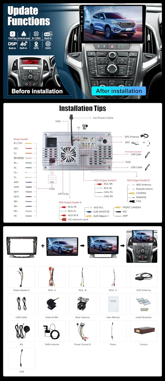 9 Zoll Android 14 Autoradio mit Navi Für Opel Astra J 2009-2017 Buick Excelle 2 2009-2015 | Octa Cor