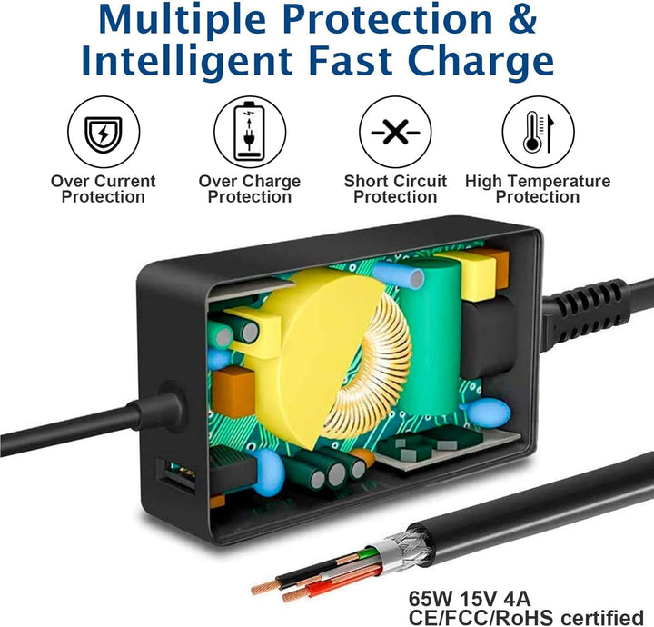 65W Surface Ladekabel 15V 4A Microsoft Ladegerät Netzteil für Surface Pro 11/X/10/9/8/7/ 7+/6/5/4/3,
