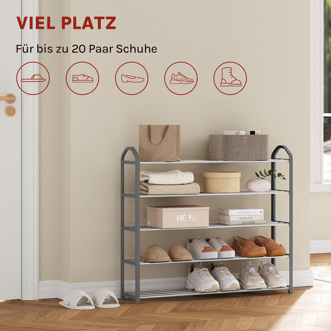 WOLTU Schuhregal Metall 5 Schicht, Platzsparend mit Tragegriff, Rostbeständig, Schuhständer für Flur