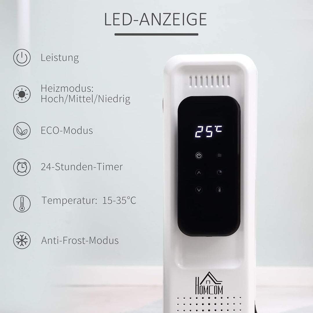 HOMCOM Ölradiator tragbar elektrisch Heizkörper 2500W 3 Heizstufen 24-Stunden-Timing elektrische Hei