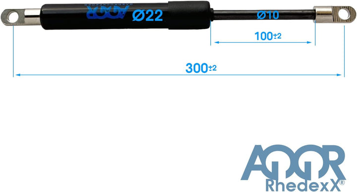 RhedexX® Gasdruckfeder Gasdruckdämpfer 300mm/100mm/1.000N M8 Gasfeder Augenaufnahme Länge-300mm Hub-
