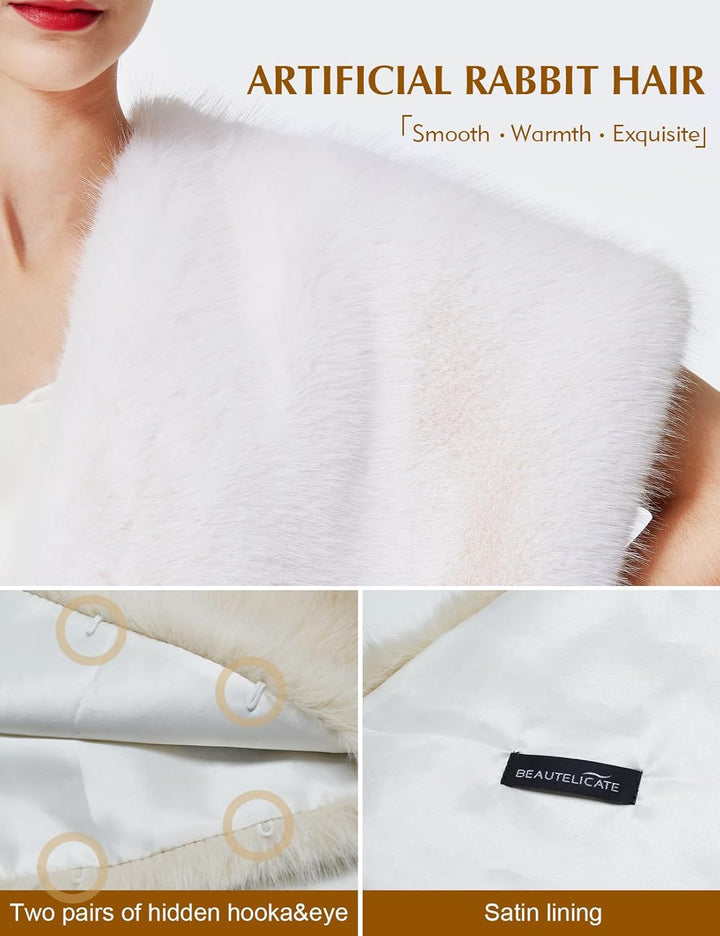 BEAUTELICATE Kunstpelz Stola Schal Damen Bolero Kunstfell Brautschal Brautstola Brautjacke für Abend