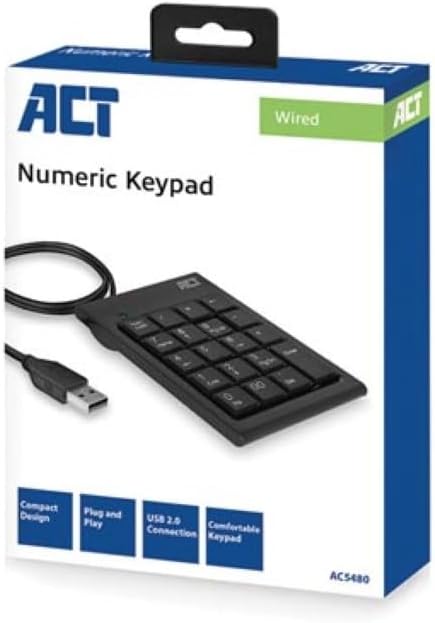 ACT Nummernblöcke, kabelgebundener USB Ziffernblock, Tragbar, 19 Tasten, für Finanztabellen - AC5480