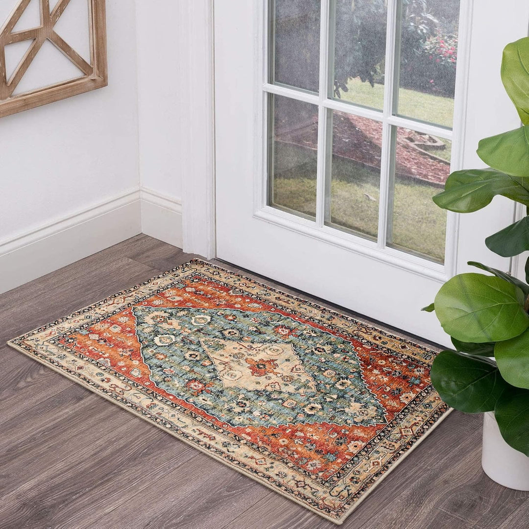 KIMODE Boho Fussmatte Innen, 60 x 90cm Kurzflor Fussmatte Waschbar, Distressed Kunstwolle rutschfest
