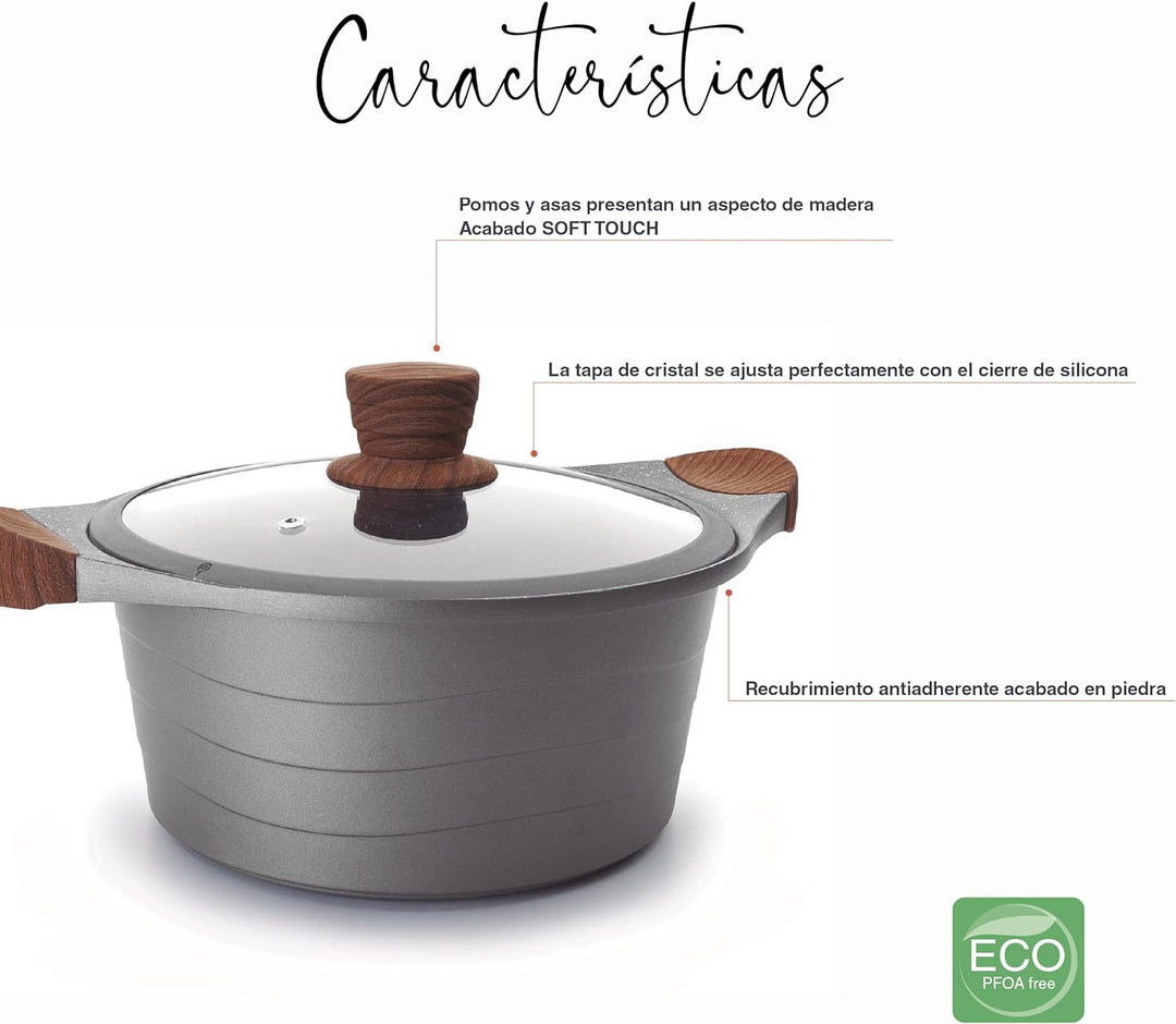 Lacor Bratentopf M/Glasdeckel, Aluminium, Grau, 34 x 31 x 14 cm, 34 x 31 x 14 cm