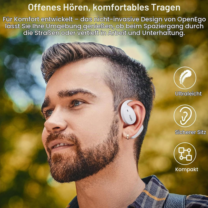 TOZO OpenEgo Open Ear Kopfhörer mit Ohrbügel Bluetooth Sport 80 Std. IPX5 | 16,2-mm Treiber für klar
