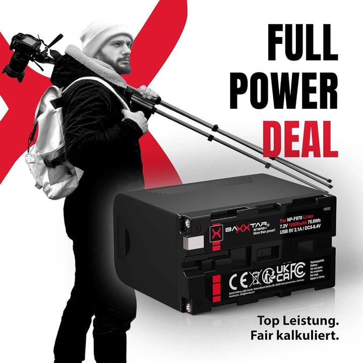 BAXXTAR PRO Akku - NP-F970 Plus (Black Series/10500mAh) - LG Cells Inside - mit Powerbank Funktion (