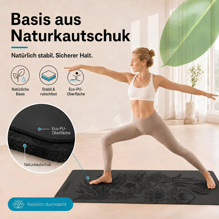 Yogamatte aus Naturkautschuk | extrem rutschfest | ULTRA GRIP Oberfläche aus ECO PU | extra breit 68