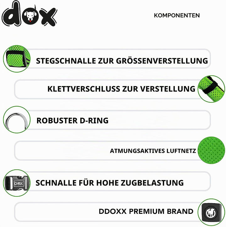 DDOXX Air Mesh Step-In Hundegeschirr - Verstellbare Brust Welpengeschirr für alle Grössen - M (Grün)