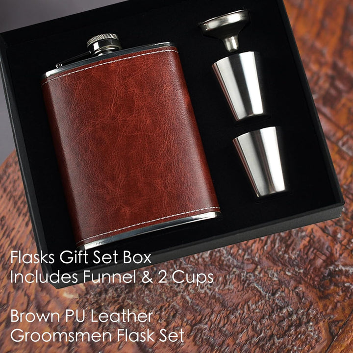 Eiarrnp 8oz Braun Leder Klein Flachmann für Männer Frauen Leckenschutz Flachmann Set for Whiskey Vod