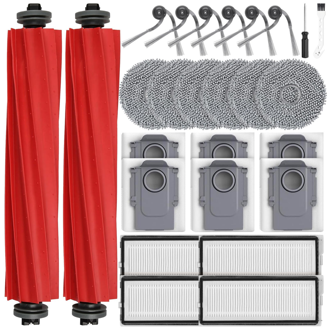 26 Stück Zubehör für Roborock QV 35A/QV 35S / QR598 / QR798 Saugroboter, 2 Hauptbürste, 6 Staubbeute