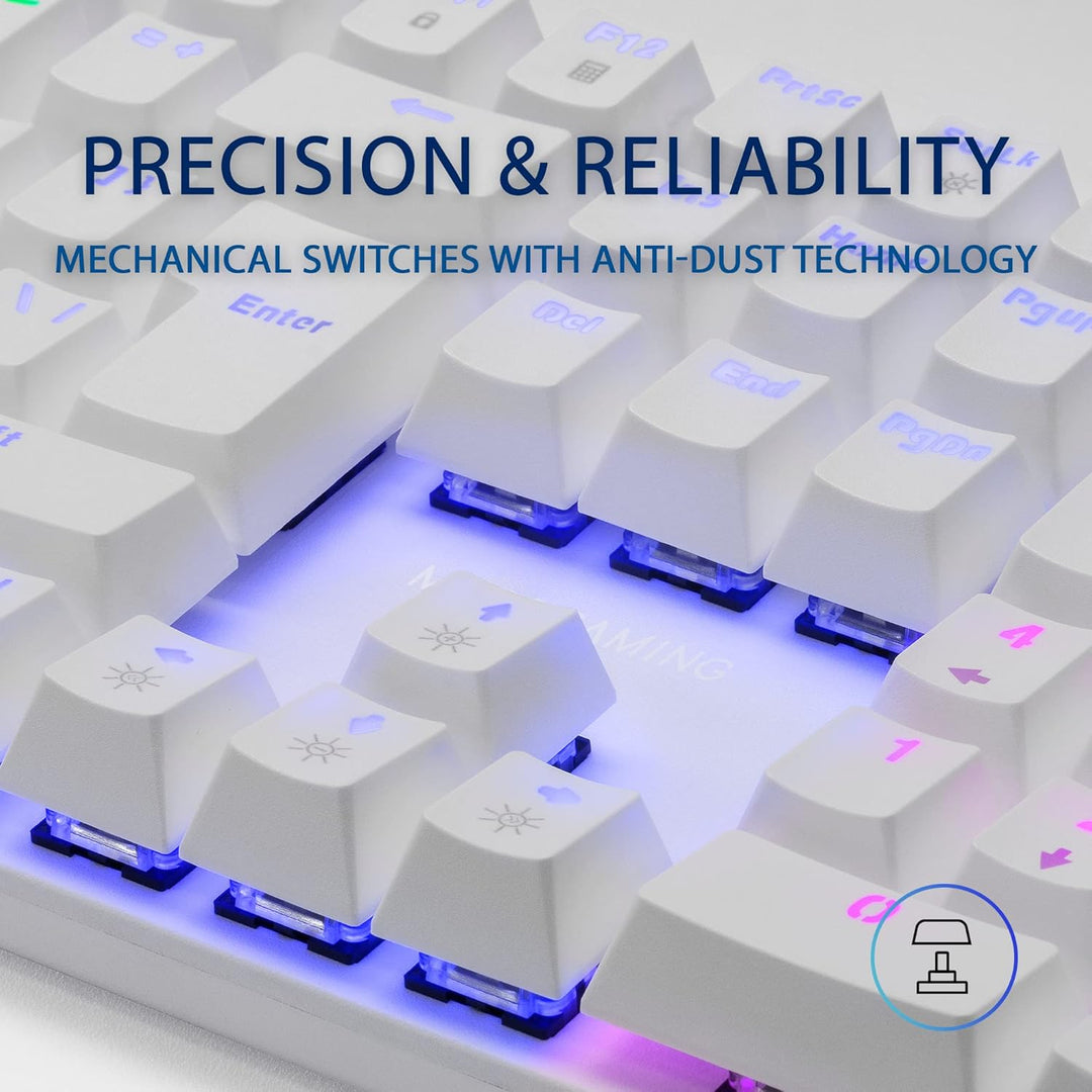 Mars Gaming MK422 Weiss, Mechanische Gaming Tastatur RGB, Antighosting, Mechanischer Switch Braun, F