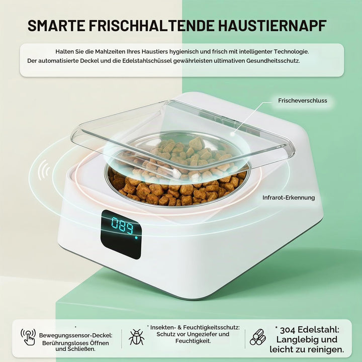 Nassfutterautomat für Katzen, 350ml Katzenfutter Automat mit Infrarot Sensor, Automatischer Futterna
