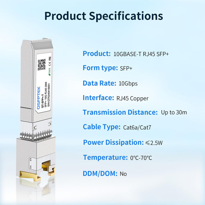 QSFPTEK 10G SFP+ Kupfer RJ45 Modul 10GBASE-T Transceiver Kompatibel für Arista SFP-10GE-T, up to 30m