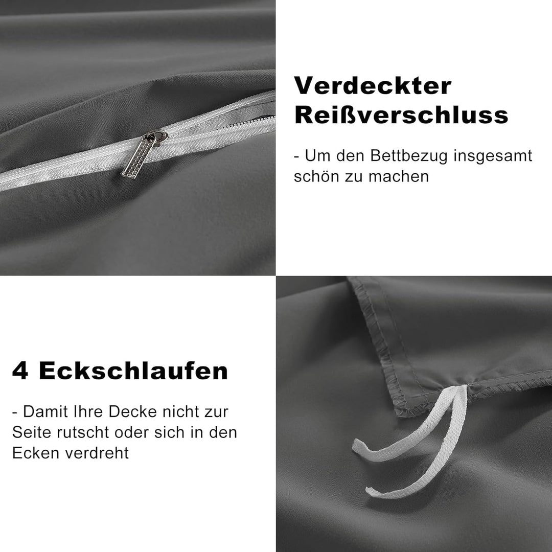 WAVVE Bettwäsche 155x220 3 teilig Grau - Bettbezug 155 x 220 Set mit 2 Kissenbezüge 80x80 cm, Bettwä