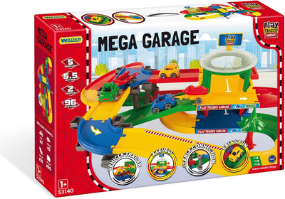 Wader 53140 Play Tracks Garage Ebenen mit DREI Fahrzeugen, Zwei Anhängern und 5,5 m Spielstrasse, ab