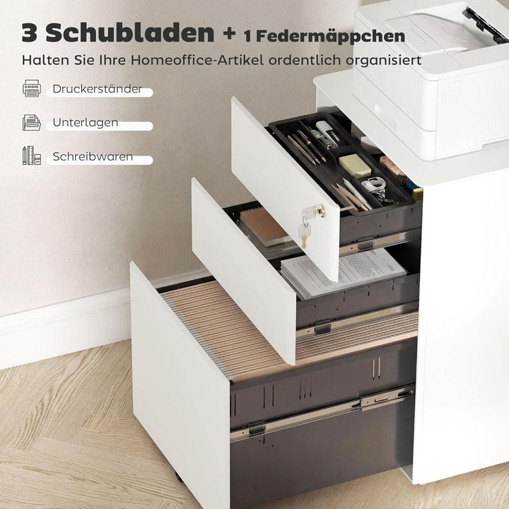 Vinsetto Rollcontainer mit 3 Schubladen mobiler Aktenschrank mit Rollen abschliessbar Büroschrank mi